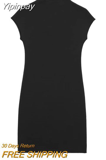 Yipinpay 2023 Knitted Dresses For Women Beige Mini Bodycon Dress Women Sleeveless Elegant Sexy Short Dresses Woman Party Dress